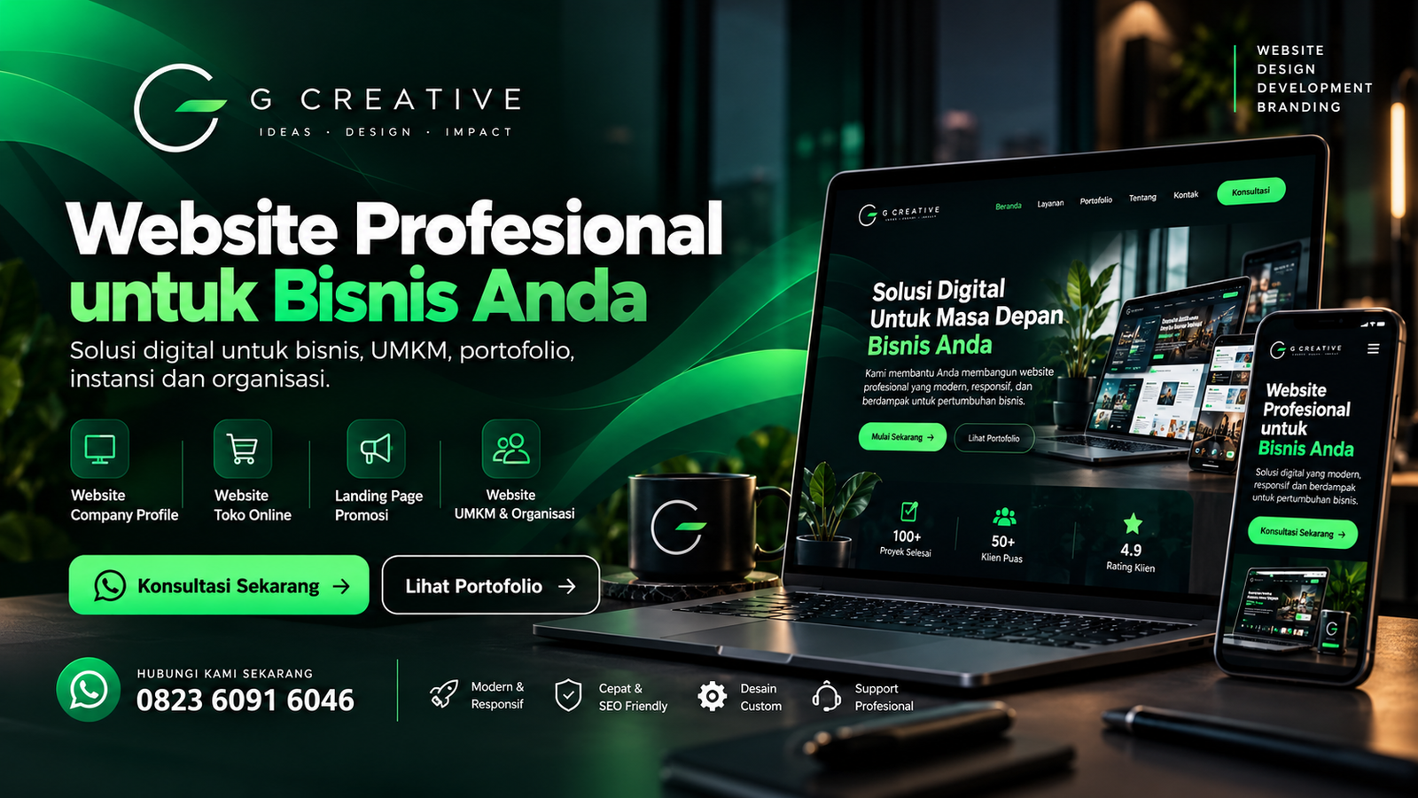 G Creative — Website Profesional untuk Bisnis Anda. Hubungi 0823 6091 6046.