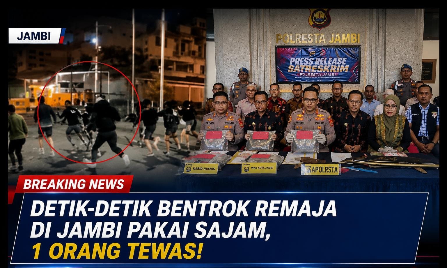 Detik-Detik Bentrok Remaja di Jambi Pakai Sajam, 1 Orang Tew4s!