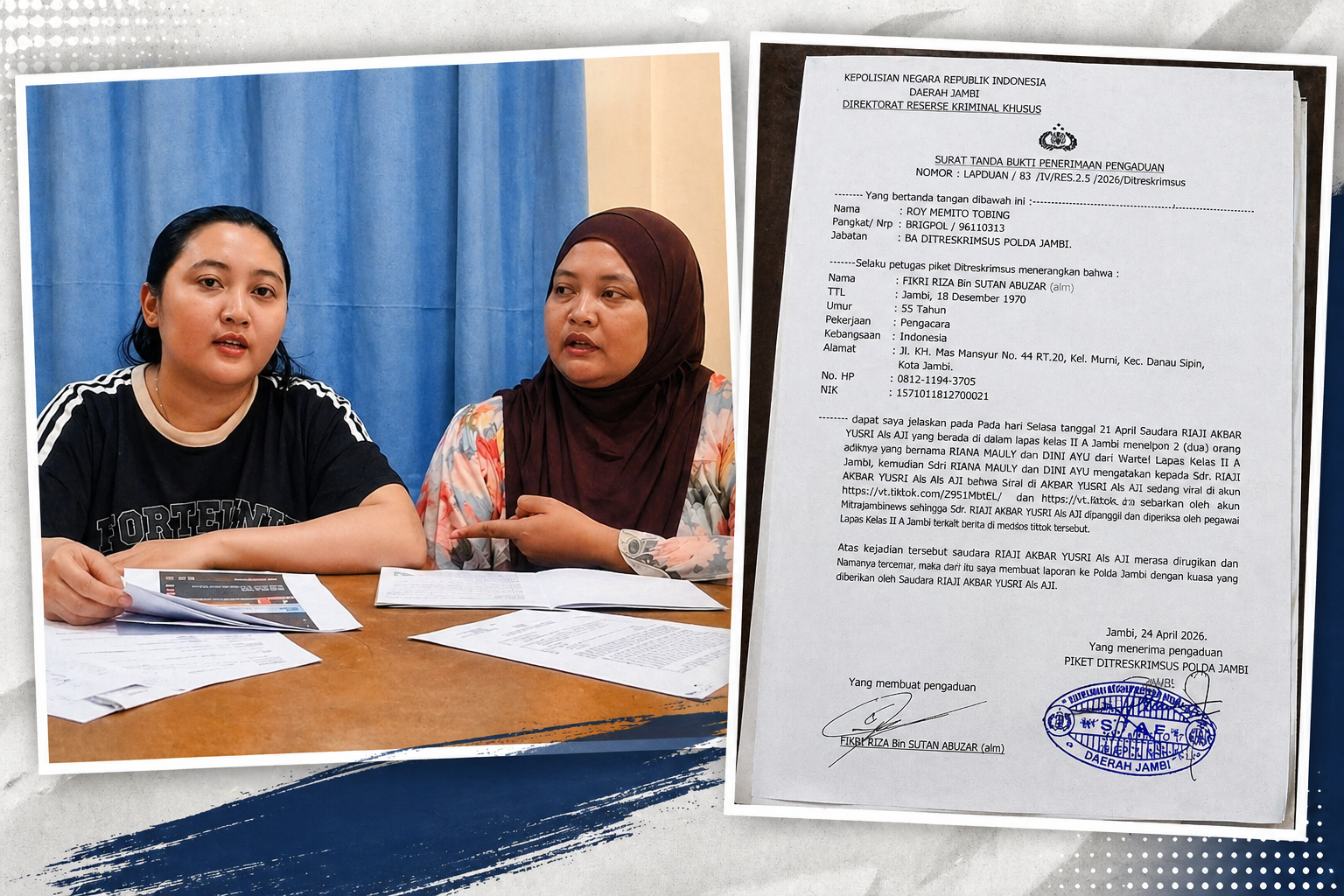 Dua Akun TikTok Dilaporkan ke Polda Jambi, Diduga Cemarkan Nama Baik Warga Binaan Lapas Kelas II A